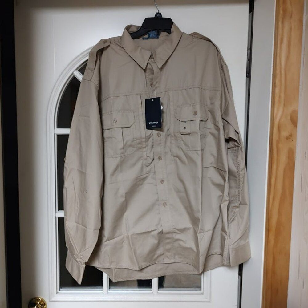 New Propper Tactical Beige Long Sleeve Button Down Shirt Size Men's 2XL